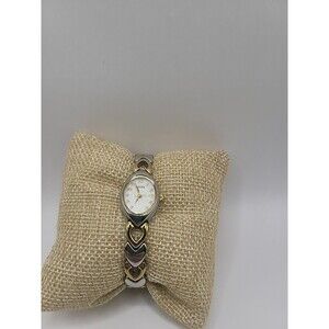 Vintage Bulova Two Tone Heart Link Bracelet Watch Ladies Quartz Style